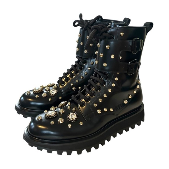 Dolce & Gabbana Other - Dolce & Gabbana 9 Naxos combat boot studded jeweled lace‎ up zip crown embossed
